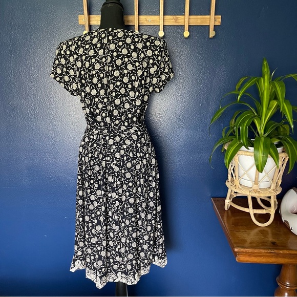 Vintage 90s Drop Waist Black Print Cottage Dress - Size 12 - Picture 5 of 9